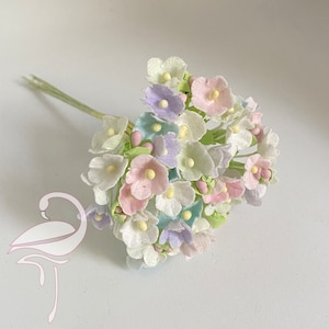 Fiori di ciliegio in carta di gelso di qualità - Vari colori - Bouquet da 15 mm x 8 steli