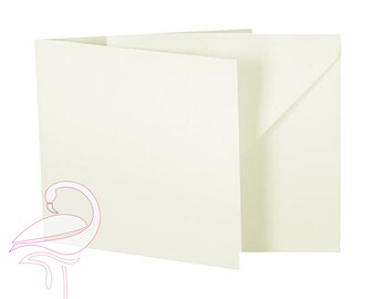 May include: A folded ivory card with a blank front and a white envelope.