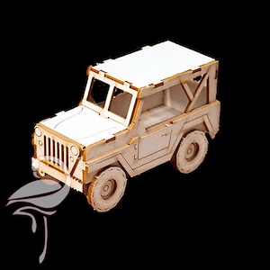 Jeep militar 3D 76 x 35 x 45 mm - aglomerado de 1,5 mm de espesor