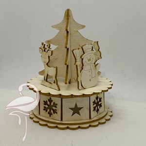 Caja de música navideña 3D - 65 x 70 mm - cartón 1,5 mm de espesor.