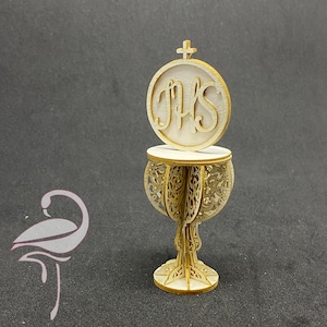 3D Holy Communion chalice with cross and flowers