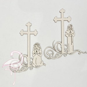 Communion Fille avec croix - lot de 2 - 82 x 90 mm