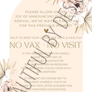 Baby Karte Karte - No Vax No Visit No Social Media - Digital Download Printable - BOHO GIRL