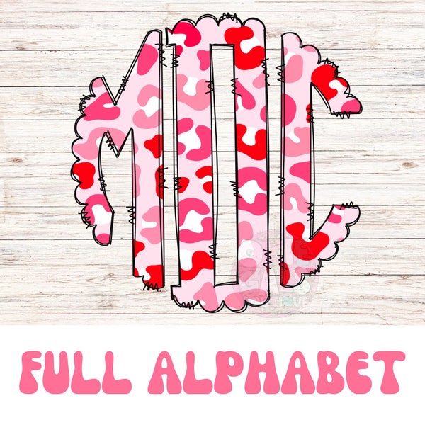 Pink/Red Leopard Scalloped Monogram Set