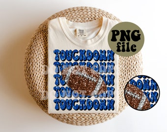 Faux Sequin - Faux Glitter - PNG file - Football Touchdown - Blue