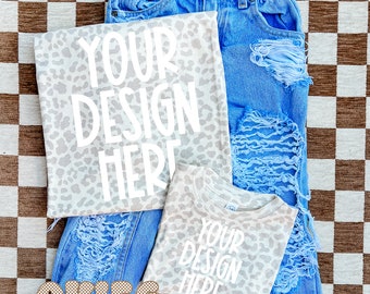 Rabbit Skins/LAT | Mommy & Me Mock Up - Flat Lay - Blank Mock Up - Natural Leopard - Kid/Youth/Adult Mock Up