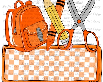 Placa naranja de regreso a clases PNG - Diseño de placa para niños - Agrega tu propio nombre