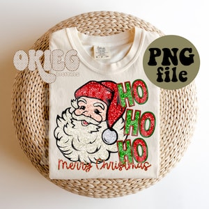 Christmas PNG file - Ho Ho Ho - Faux Glitter Santa - Faux Embroidery - Faux Sequin - Faux Glitter