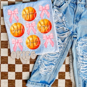 Pink Coquette Bows - Coquette Bows with Basketballs - PNG File
