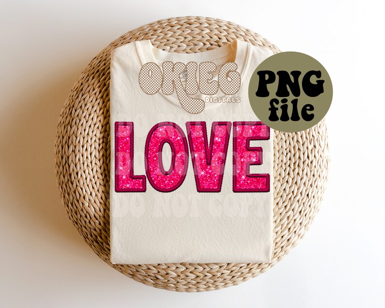 Love - Pink - Valentines Day PNG - Faux Embroidery - Faux Sequins - Etsy