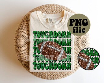 Faux Sequin - Faux Glitter - PNG file - Football Touchdown - Green