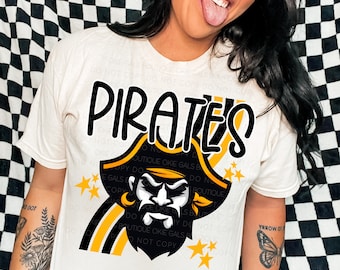 Pirate Pride School Mascot PNG,  Yellow and Black Team Colors, Mascot Sublimation Designs Download, Ready to Print, Instant Download