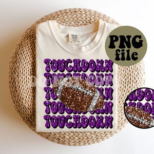 Faux Sequin - Faux Glitter - PNG file - Football Touchdown - purple