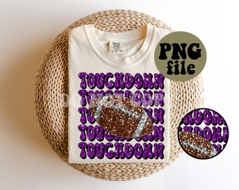 Faux Sequin - Faux Glitter - PNG file - Football Touchdown - purple