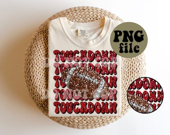 Faux Sequin - Faux Glitter - PNG file - Football Touchdown - Red
