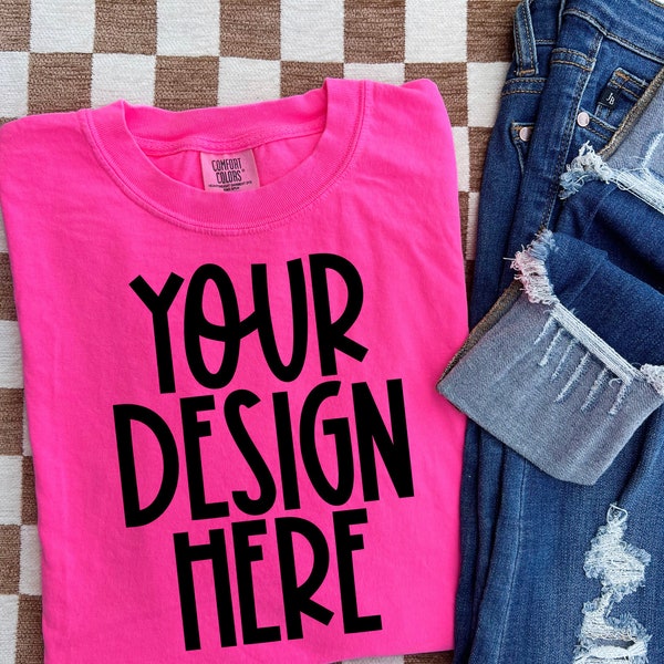 Comfort Colors Mock Up - Flat Lay - Blank Mock Up - CC Neon Pink