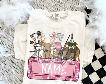 Pink Girly Hunting Name Plate PNG - Kids Name Plate Design - Add Your Own Name