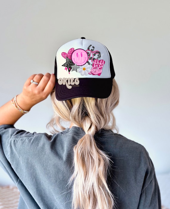 Girly Western Faux Hat Patches - Faux Trucker Hat PNG - Faux Embroidery - Faux Sequin - Faux Glitter