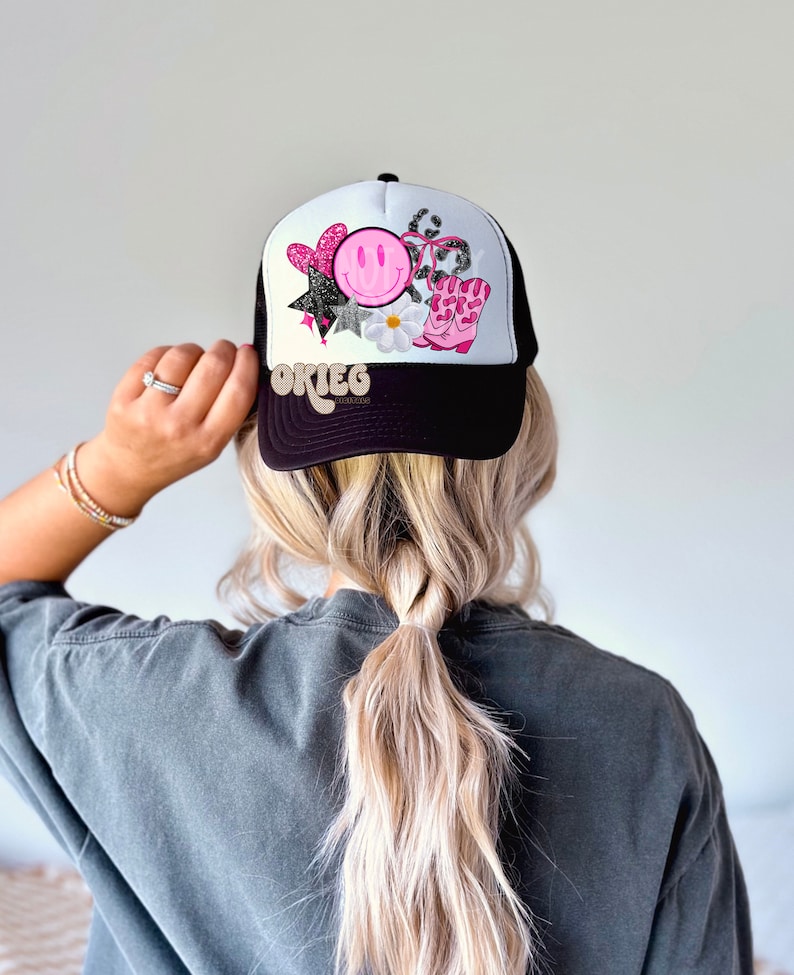 Girly Western Faux Hat Patches - Faux Trucker Hat PNG - Faux Embroidery - Faux Sequin - Faux Glitter image 1