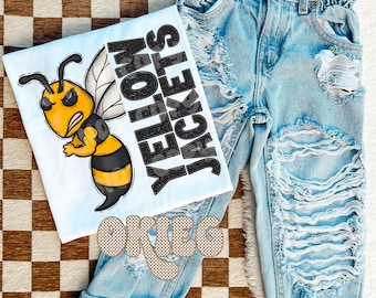 Faux Embroidery - Faux Glitter - Yellow Jackets - Mascot PNG