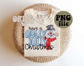 Faux Embroidery - Faux Glitter - Holly Jolly Christmas PNG file -