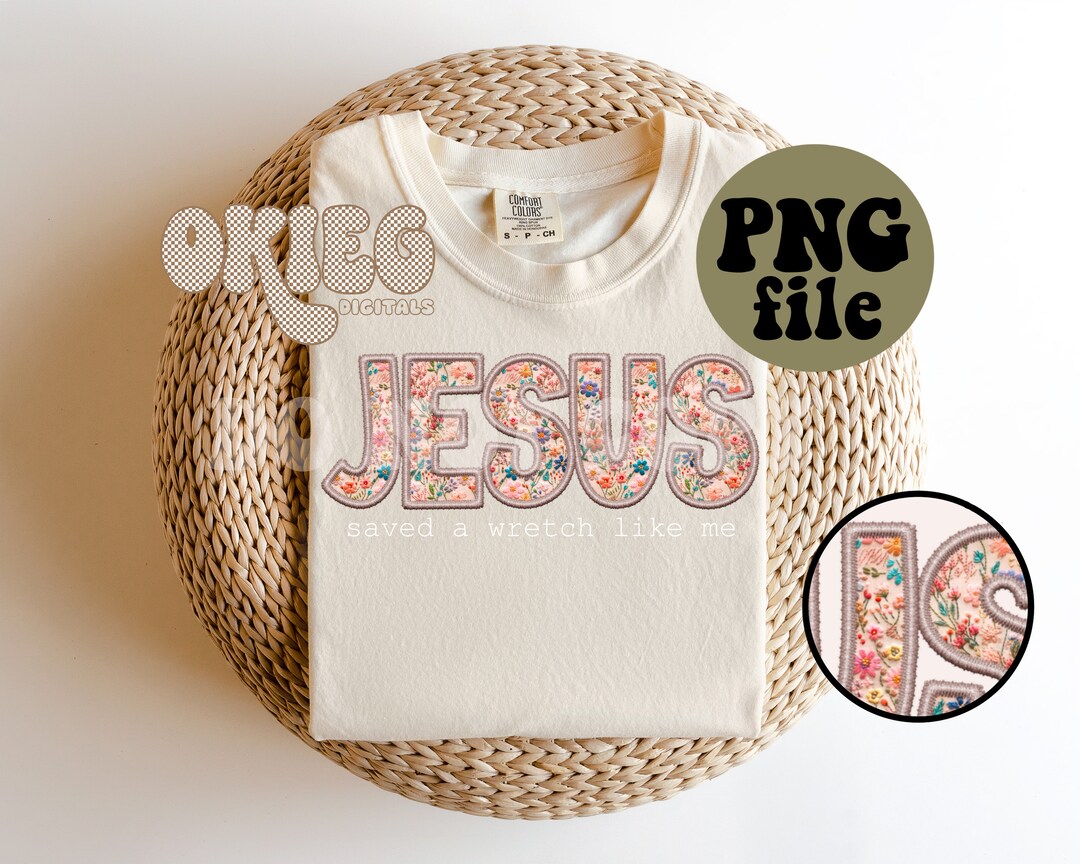 Faux Embroidery Floral Jesus Saved Etsy
