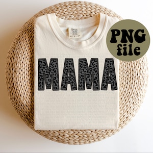 Faux Embroidery Black Leopard Mama PNG File