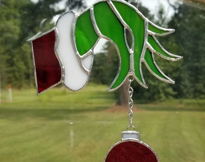 Stained Glass Grinch Hand With Ornament Sun Catcher high Etsy