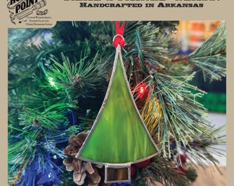 Handmade Stained Glass Christmas Tree Ornament | Solid Green Cone (Light or Dark)
