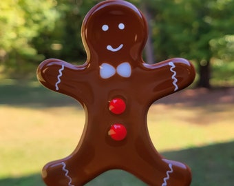 Handmade Fused Glass Gingerbread Man Ornament