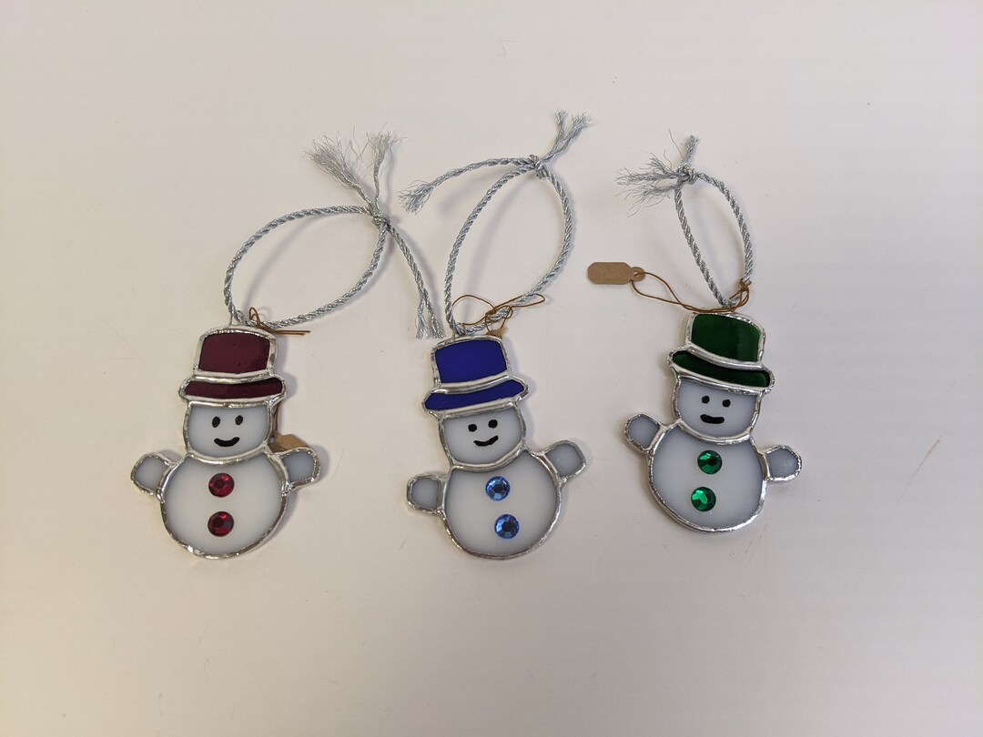 Charming Handmade Stained Glass Snowman Christmas Ornaments - Whimsical ...