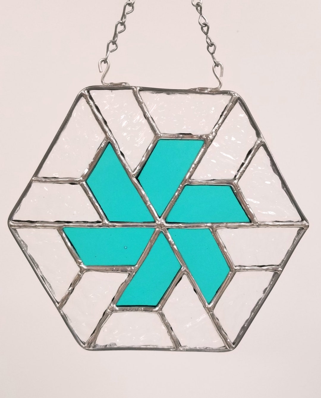 Stained Glass Hexagon With Pinwheel Center Etsy