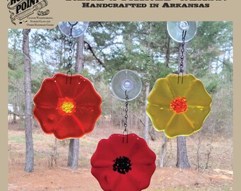 Handcrafted Fused Glass Poppy Flower Suncatcher, Kiln-Fired Floral Window Decor