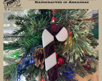 Handmade Fused Glass Candy Cane Ornament | Red White Christmas Decor
