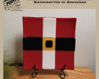 Handmade Fused Glass Santa Plate | Christmas Eve Cookie Dish (6.5" x 6.5")