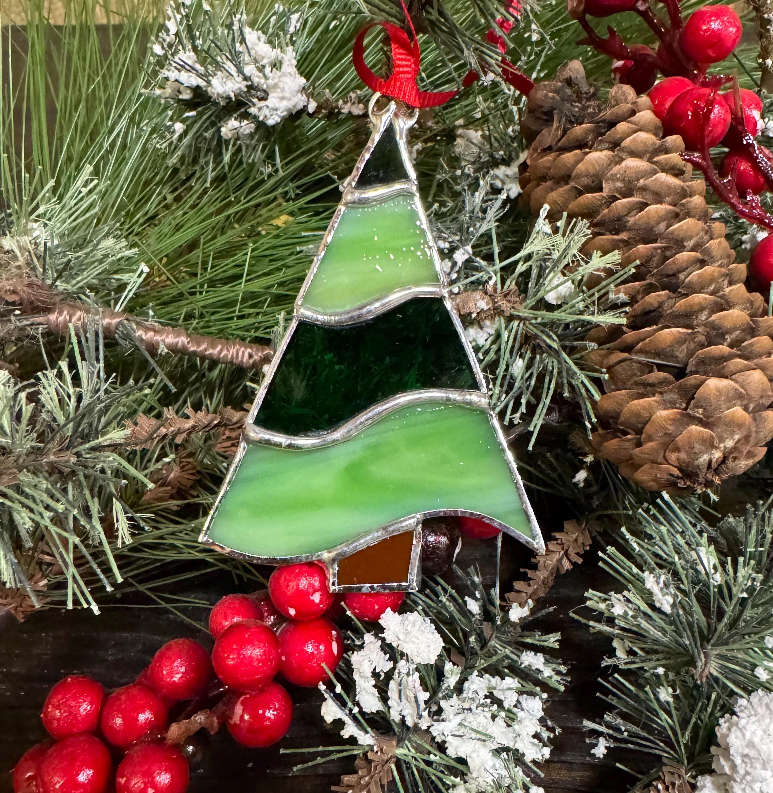 Elegant Handmade Stained Glass Christmas Tree Ornaments - Artisan ...