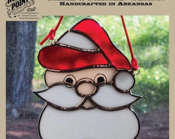 Handcrafted Stained Glass Santa Ornament, Soldered Lead Edges, Christmas Suncatcher (4.5" H)