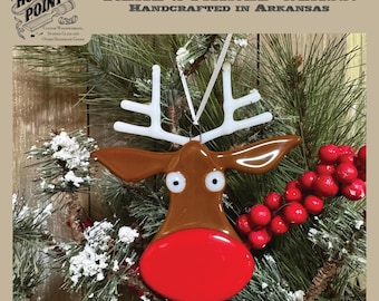 Handmade Fused Glass Reindeer Ornament | Rustic Christmas Tree Decor (5.5" H)