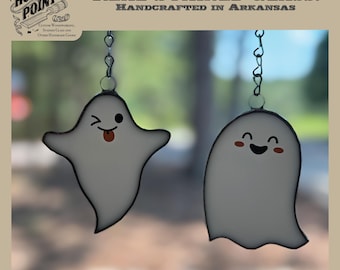 Handmade Stained Glass Ghost Suncatchers | Custom Face Halloween Decor (Set of 2)