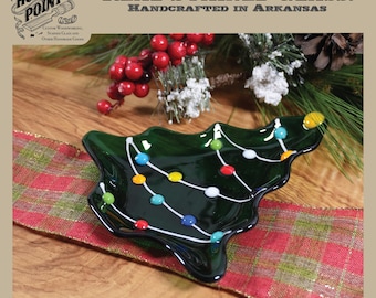 Handmade Fused Glass Christmas Tree Dish | Holiday Candy Tray, Ornament Holder (2 Sizes)