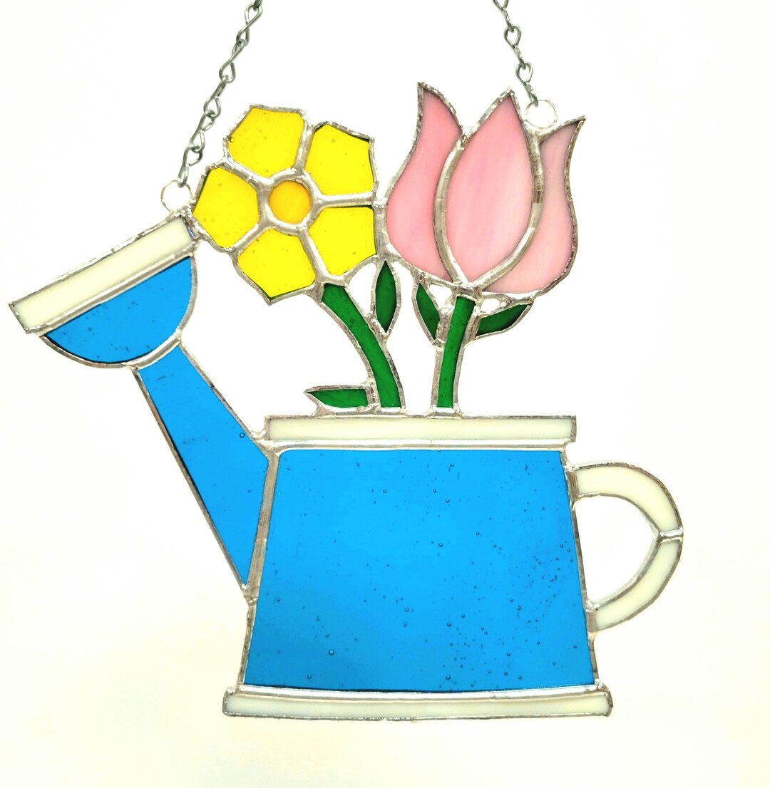 Stained Glass Watering Can With Flowers Etsy