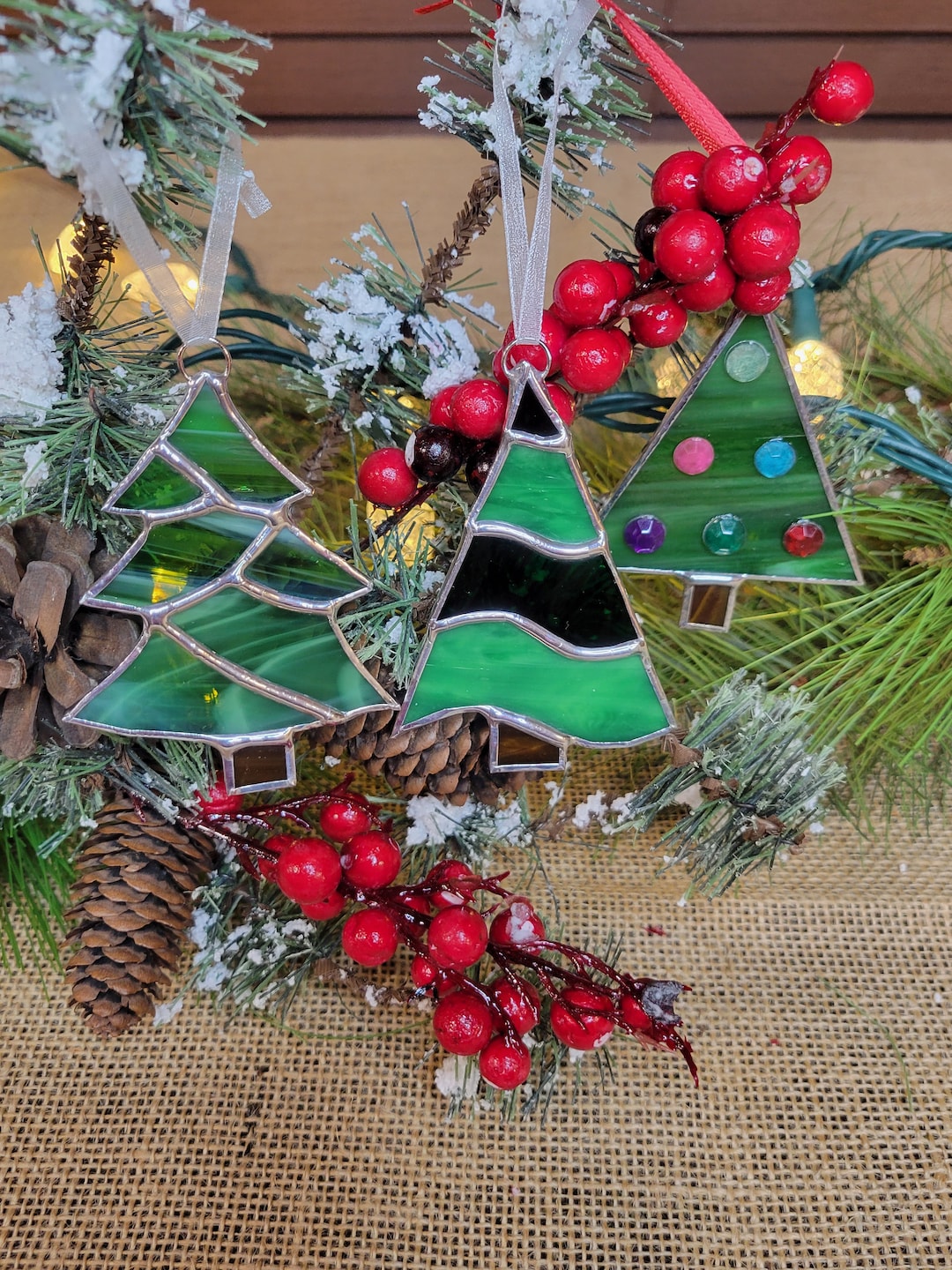 Handcrafted Stained Glass Christmas Tree Ornament | Artisan Suncatcher ...