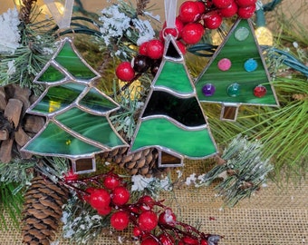 Handcrafted Stained Glass Christmas Tree Ornament | Artisan Suncatcher Accent, Holiday Decor
