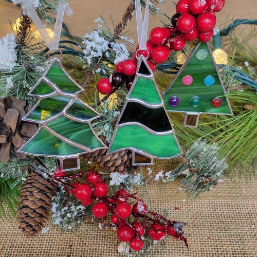 Handmade Stained Glass Christmas Tree Ornaments - Etsy