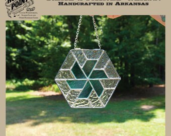 Handmade Stained Glass Hexagon Suncatcher | Green Pinwheel Star, Textured Glass (6"x6")