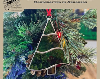 Handmade Stained Glass Pine Tree Ornament | Wavy Green Holiday Decor