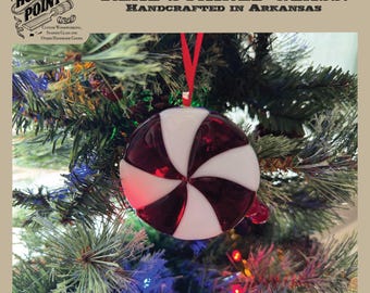 Handmade Fused Glass Peppermint Ornament | Red White Swirl Christmas Decor
