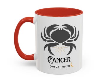 Zodiac Signs Mug, White Ceramic Coffee Cup with Colored Handle, Astrology Tea Mug, Horoscope Drinkware, Birthday Gift Mug, Coffee Lover's