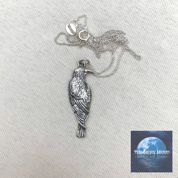 Sentinel - Solid Silver Raven Pendant