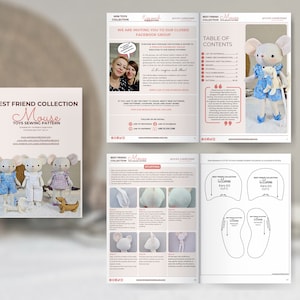 PDF Mouse Digital Sewing Pattern, Easy Tutorial, and Video for You to Make a Dressed Mouse Stuffed Animal Doll with Its Dog Pet DIY Gift zdjęcie 10